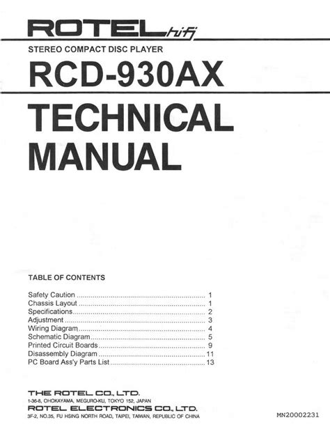 Rotel RCD 930AX Manual pdf